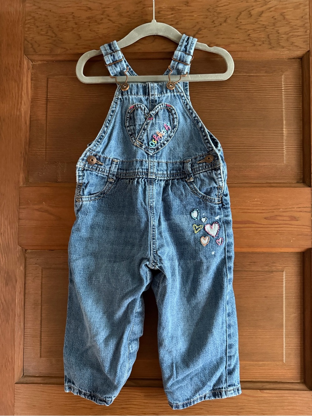 Vintage OshKosh Denim Heart Embroidered Kids Overalls Size 18M